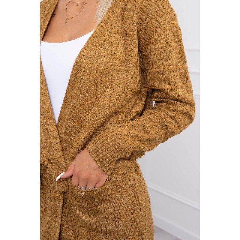 Kardigán s opaskom pre dámy SN-7032 - horčicový