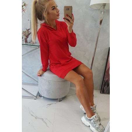 Dámsky šaty s kapucňou 67292 - červené