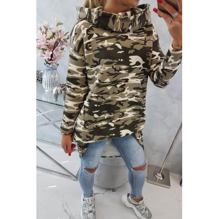 Maskáčová dámska mikina 9119 - kaki+ecru