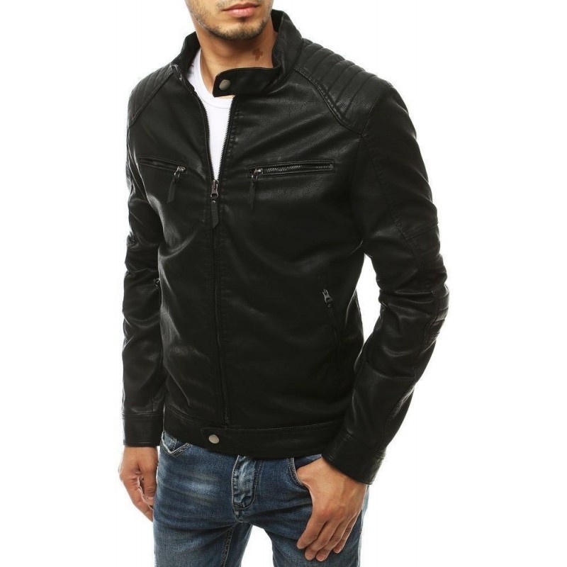 Čierna pánska kožená bunda TX3453