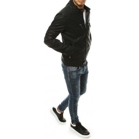Čierna pánska kožená bunda TX3453