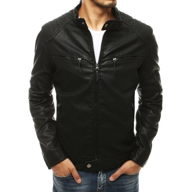 Čierna pánska kožená bunda TX3453