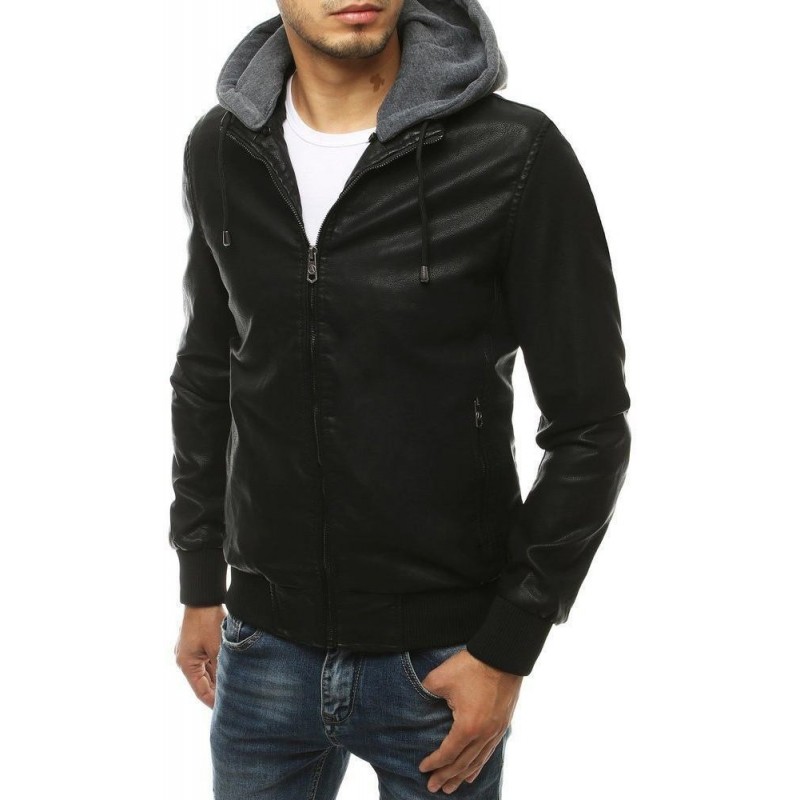 Pánska čierna kožená bunda TX3456