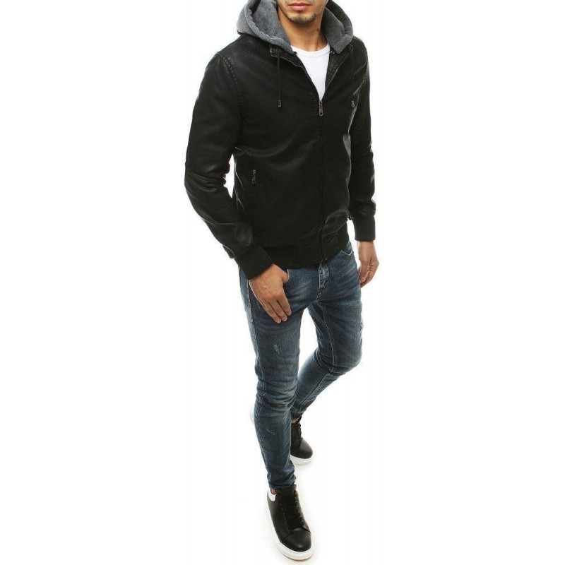 Pánska čierna kožená bunda TX3456