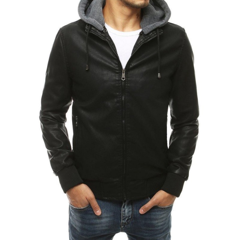 Pánska čierna kožená bunda TX3456