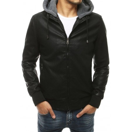 Pánska čierna kožená bunda TX3456