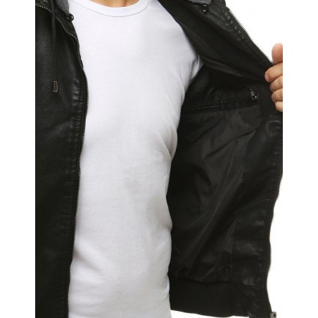 Pánska čierna kožená bunda TX3456