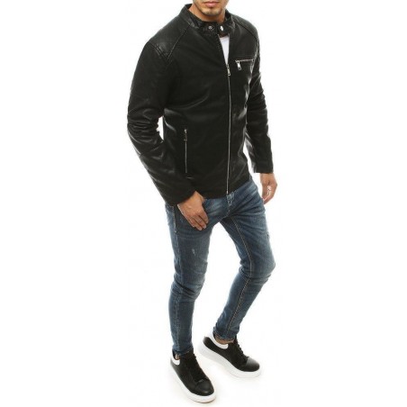Pánska čierna kožená bunda TX3463