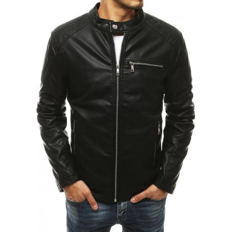Pánska čierna kožená bunda TX3463