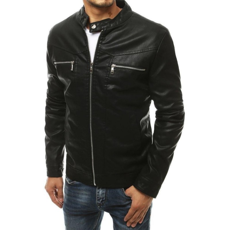 Čierna pánska kožená bunda TX3465