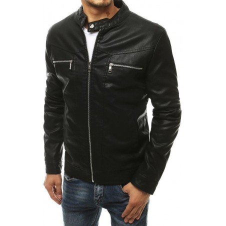 Čierna pánska kožená bunda TX3465