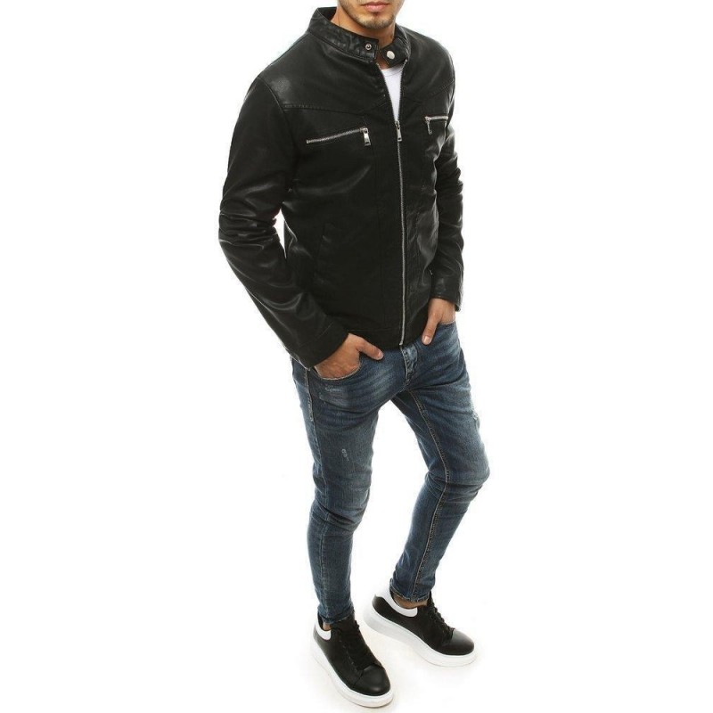 Čierna pánska kožená bunda TX3465