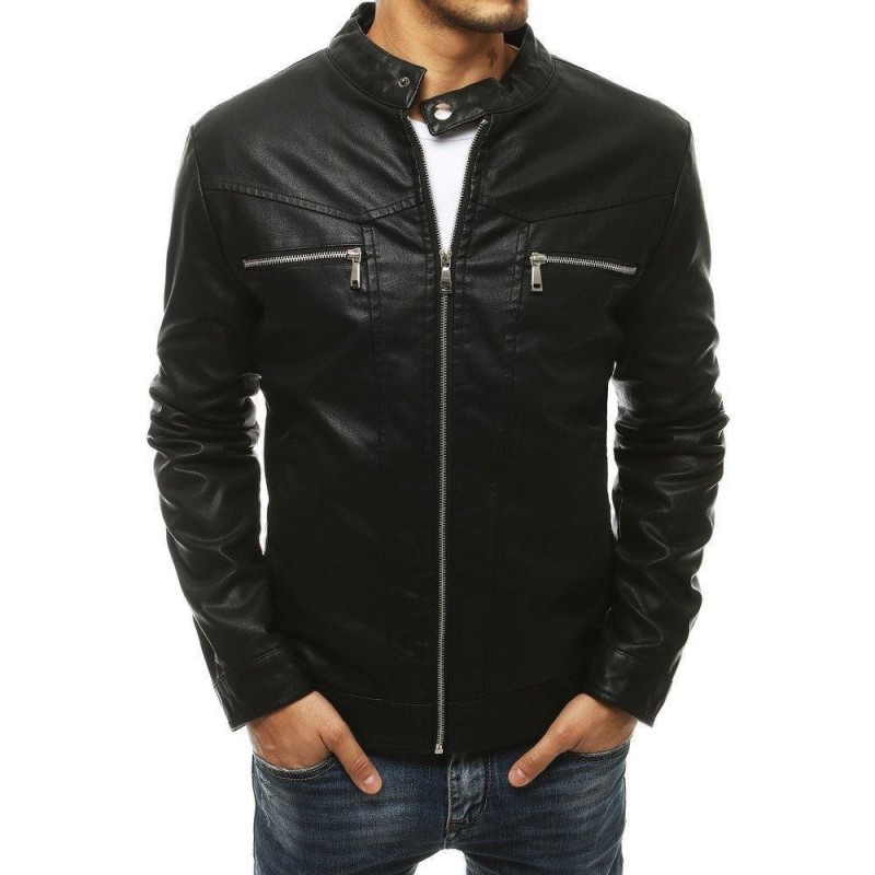 Čierna pánska kožená bunda TX3465