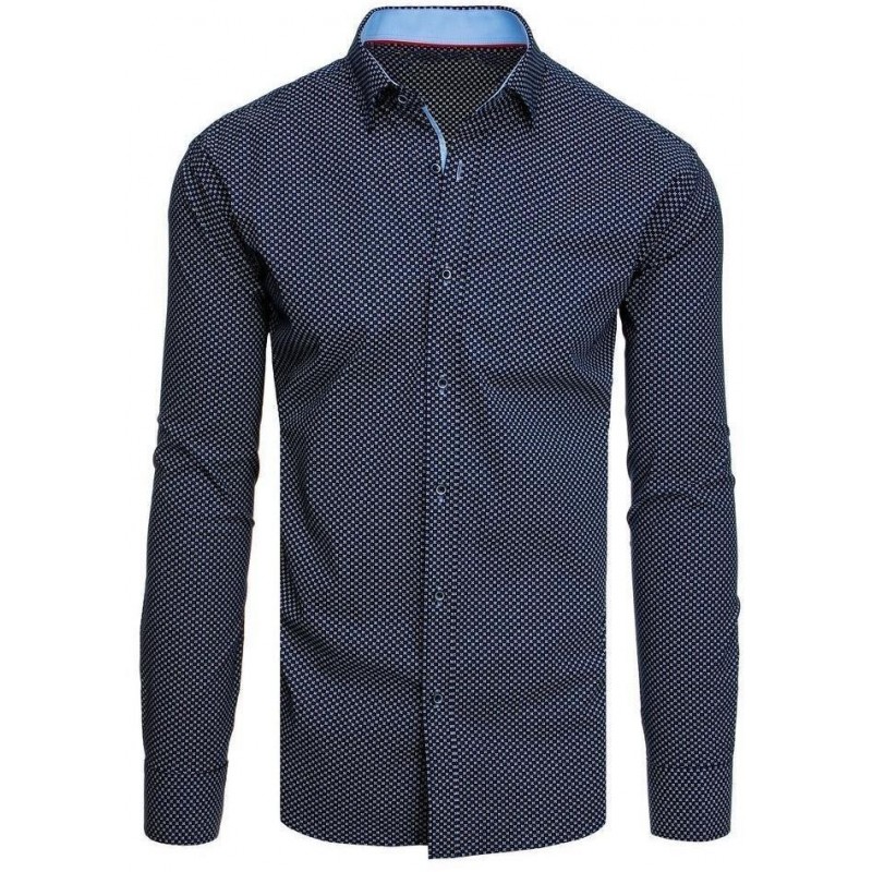 Tmavomodrá pánska casual košeľa so vzorom DX1943