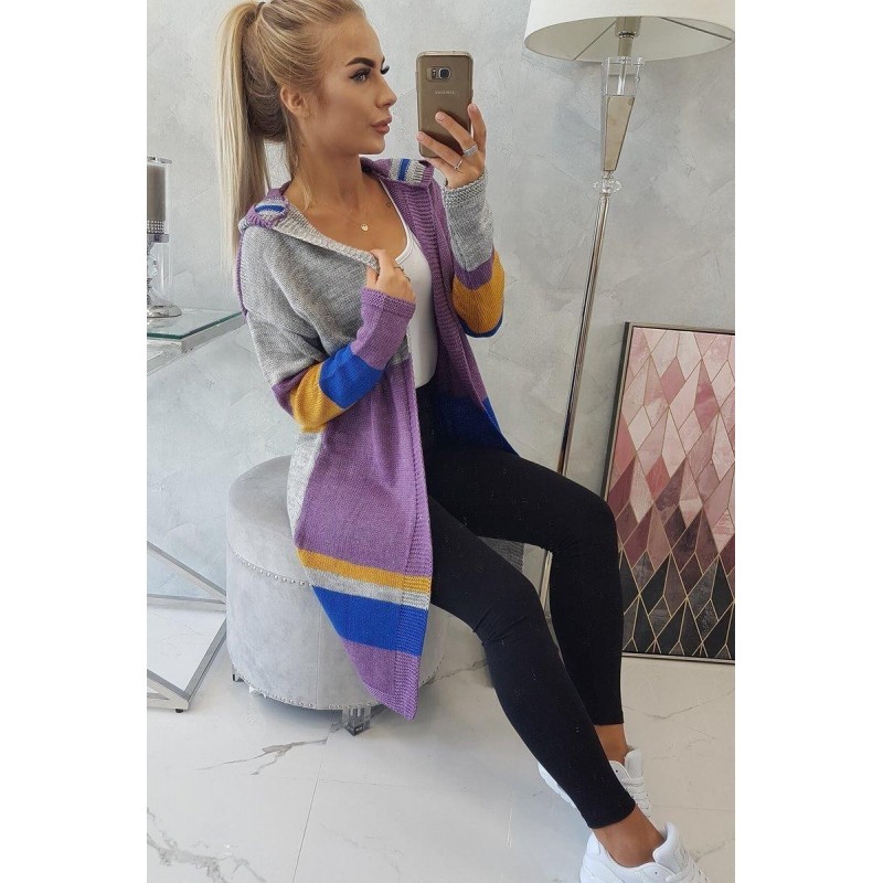 Dámsky pruhovaný sveter 2020-13 - fialový+modrý+sivý