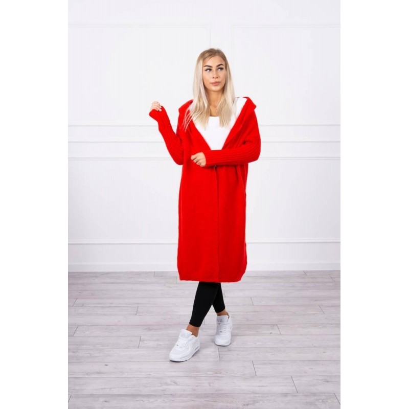 Dámsky kardigán s kapucňou 2020-14 - červený
