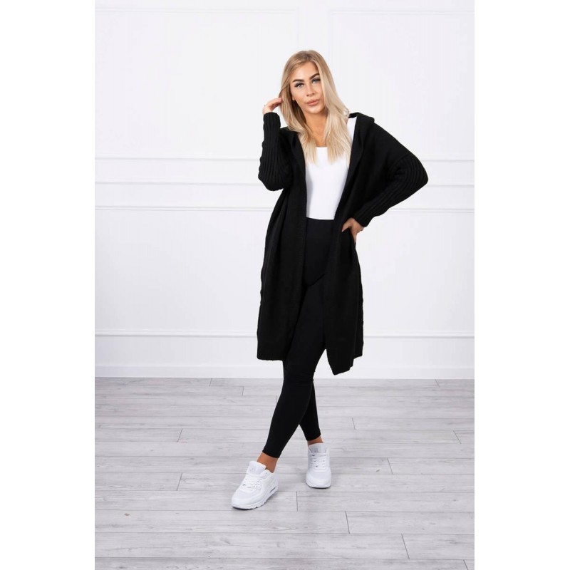 Dámsky kardigán s kapucňou 2020-14 - čierny