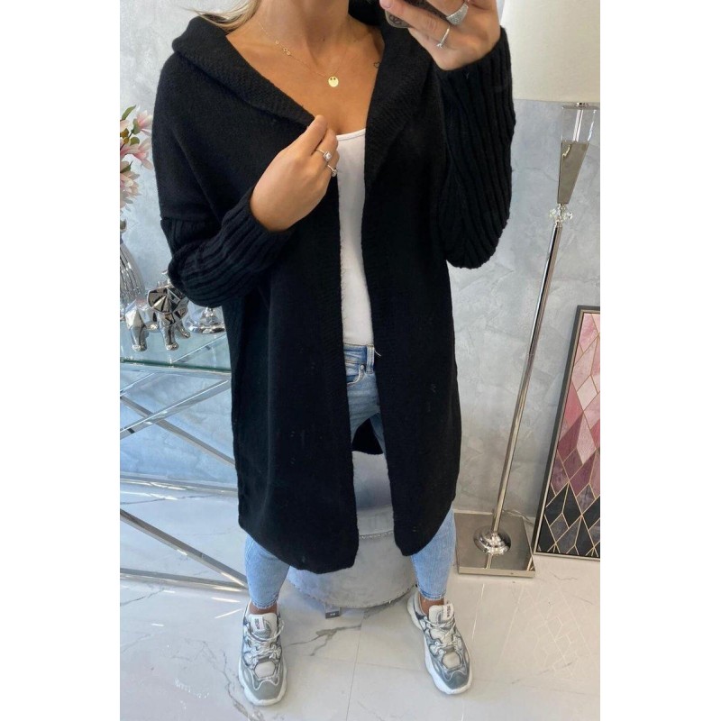 Dámsky kardigán s kapucňou 2020-14 - čierny