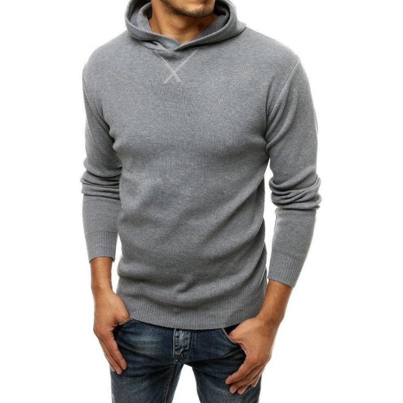 Sivý pánsky sveter s kapucňou WX1465