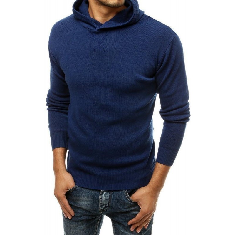 Modrý pánsky sveter s kapucňou WX1466