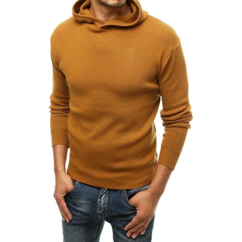 Kamelový pánsky sveter s kapucňou WX1467