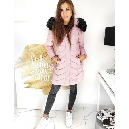 Prešívaná dámska dlhá zimná bunda LABELLA TY1059 - ružová