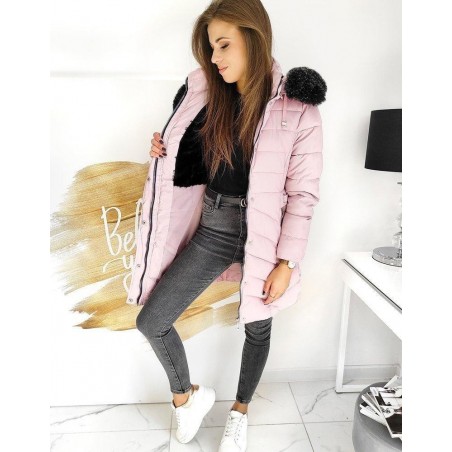Prešívaná dámska dlhá zimná bunda LABELLA TY1059 - ružová