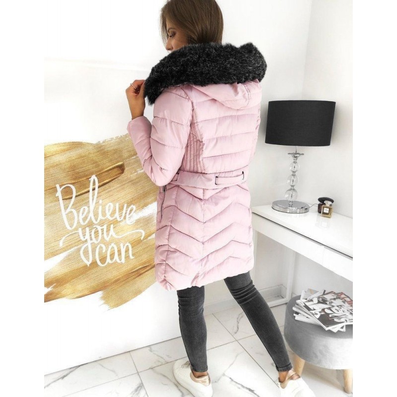 Prešívaná dámska dlhá zimná bunda LABELLA TY1059 - ružová