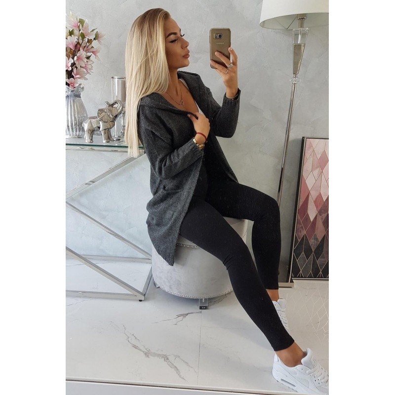 Dámsky kardigán s kapucňou 2020-10 - grafitový