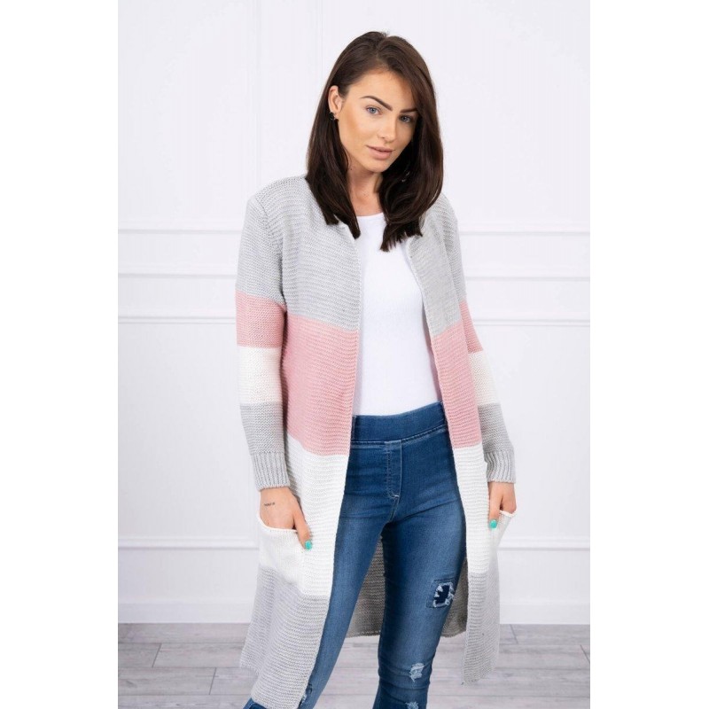 Pruhovaný dámsky kardigán 2019-12 - sivo-ružový
