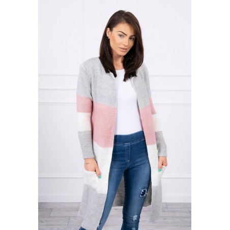 Pruhovaný dámsky kardigán 2019-12 - sivo-ružový