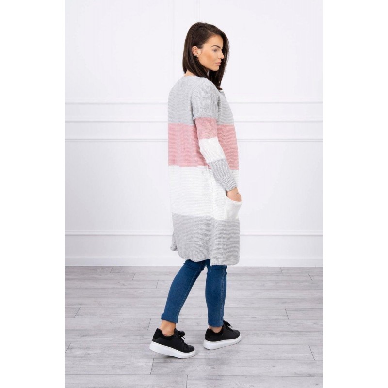 Pruhovaný dámsky kardigán 2019-12 - sivo-ružový