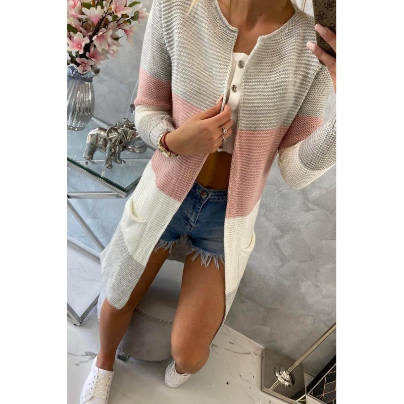Pruhovaný dámsky kardigán 2019-12 - sivo-ružový