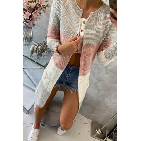Pruhovaný dámsky kardigán 2019-12 - sivo-ružový