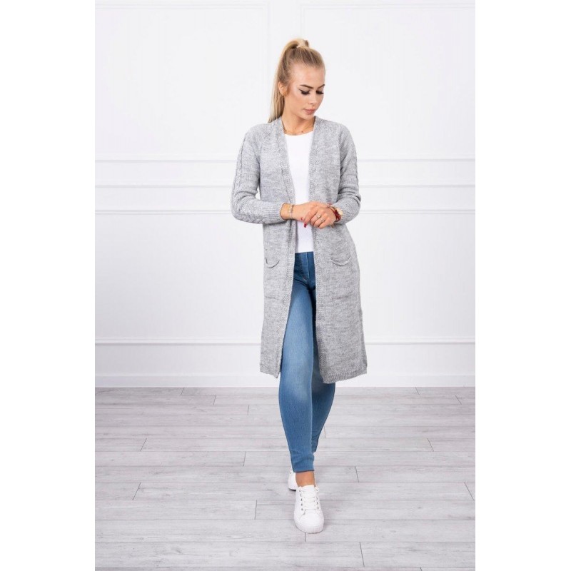 Dámsky sivý kardigán s vreckami 2020-3
