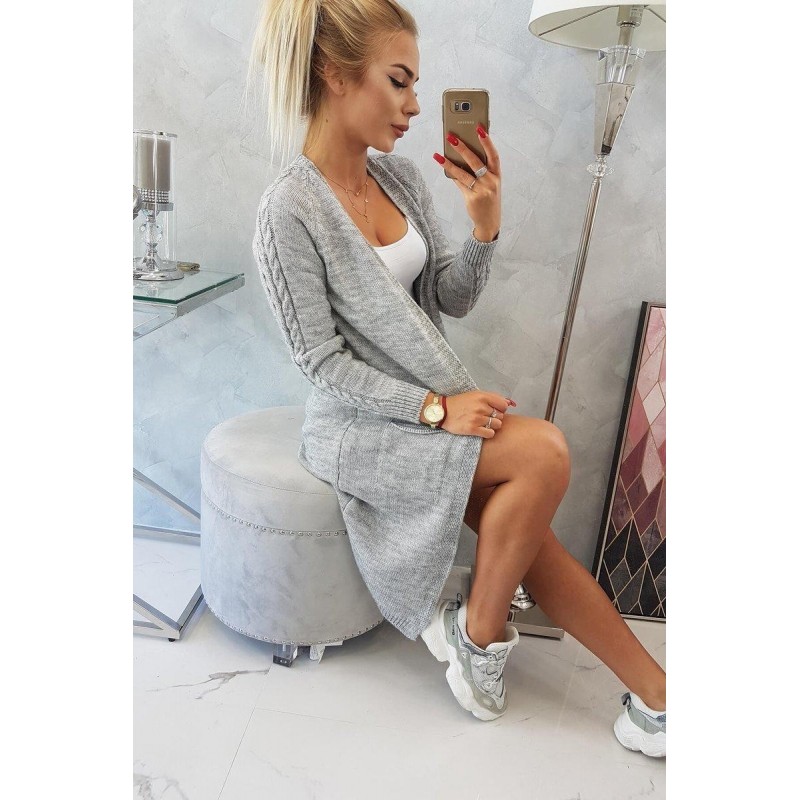 Dámsky sivý kardigán s vreckami 2020-3