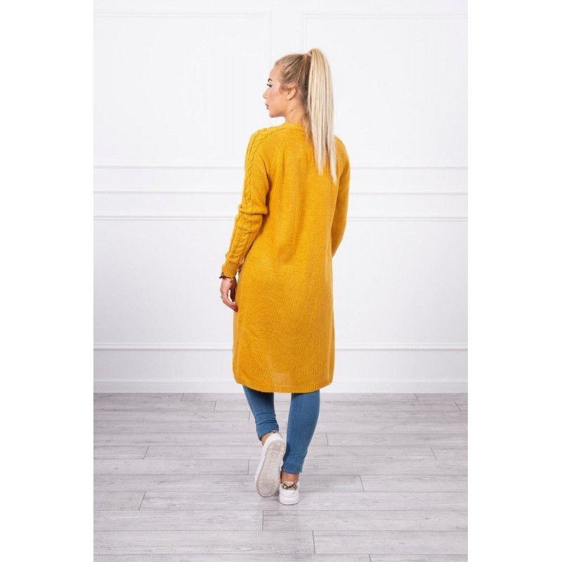 Dámsky horčicový kardigán s vreckami 2020-3