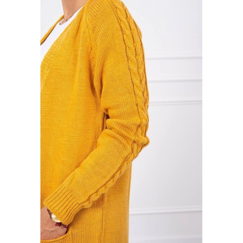 Dámsky horčicový kardigán s vreckami 2020-3