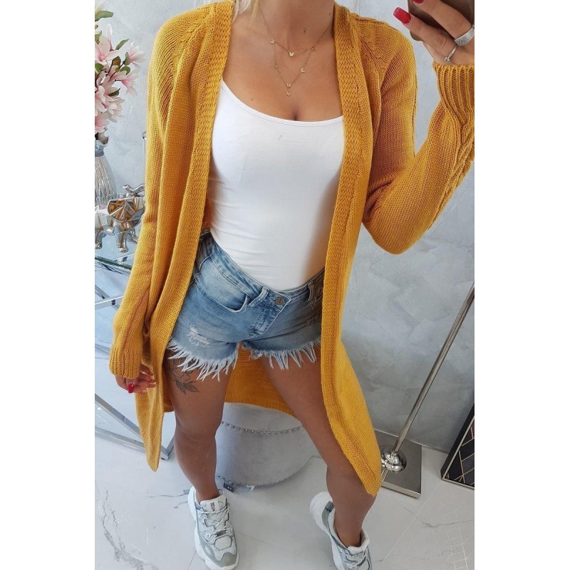 Dámsky horčicový kardigán s vreckami 2020-3