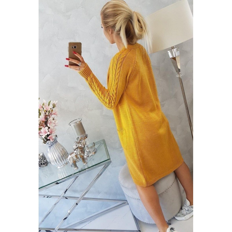 Dámsky horčicový kardigán s vreckami 2020-3