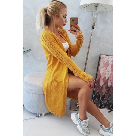 Dámsky horčicový kardigán s vreckami 2020-3