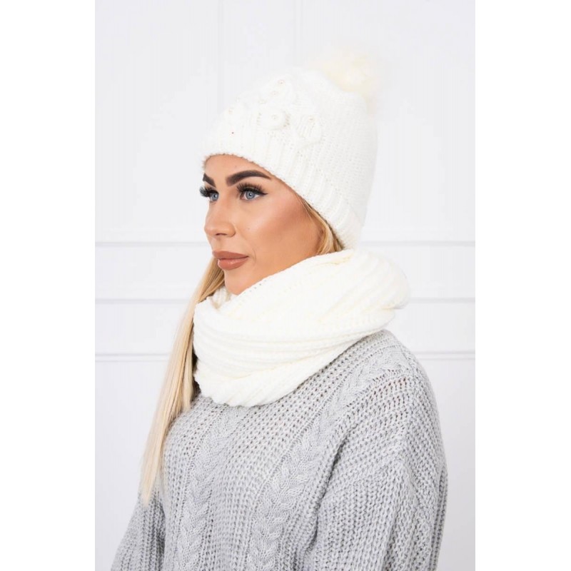 Dámska súprava čiapky a šálu K130 - ecru
