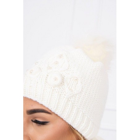 Dámska súprava čiapky a šálu K130 - ecru