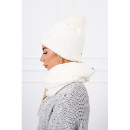 Dámska súprava čiapky a šálu K130 - ecru