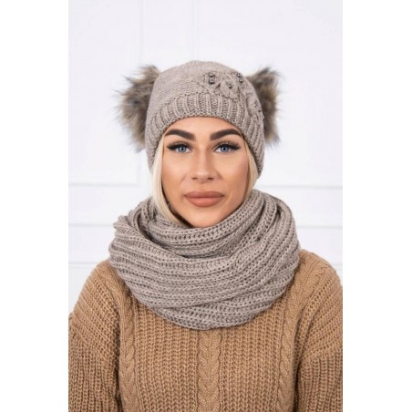 Dámska súprava čiapky a šálu K131 - tmavobéžová