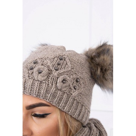 Dámska súprava čiapky a šálu K131 - tmavobéžová