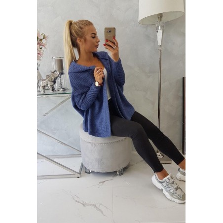 Dámsky kardigán s kapucňou 2019-16 - džínsový