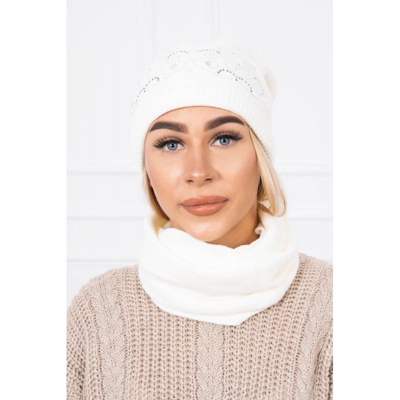 Dámska ecru súprava čiapka a šál K138
