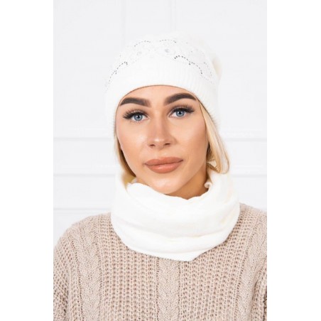 Dámska ecru súprava čiapka a šál K138