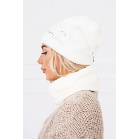 Dámska ecru súprava čiapka a šál K138